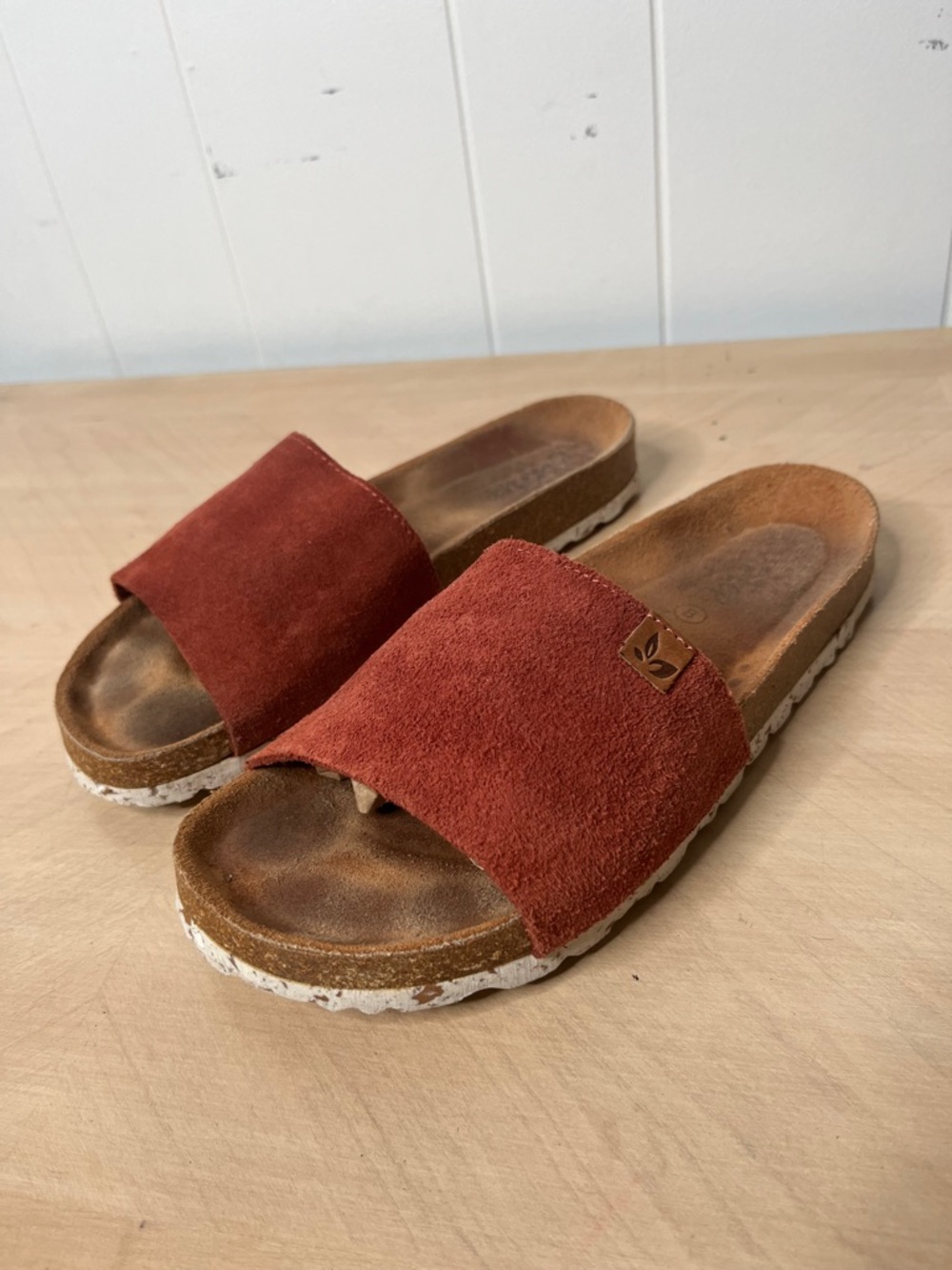 BioStep Red Leather Slide Sandals Women's Size 8 Casual Comfort Cork